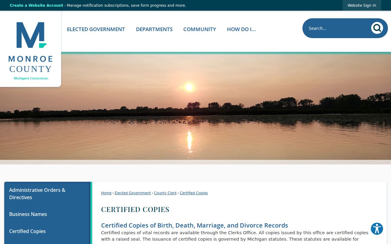 Monroe County certified copy instructions for court and vital records