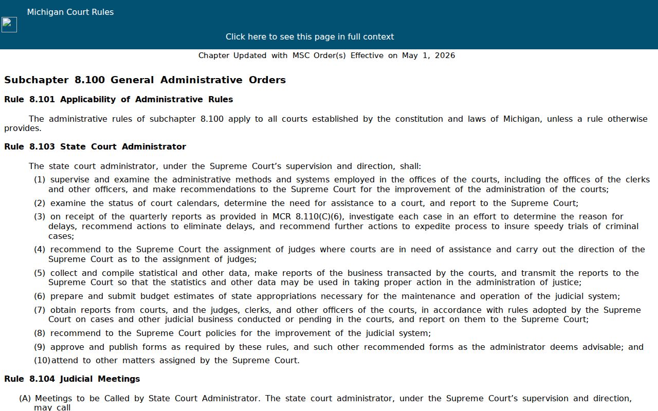 Michigan Court Rule Chapter 8 for Monroe County court record access
