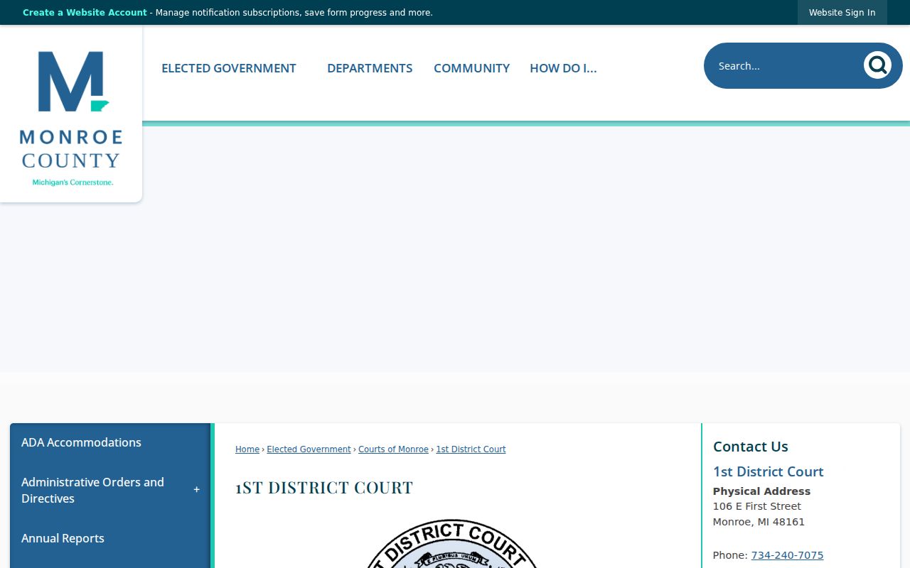 Monroe County criminal docket 1st District Court jurisdiction information