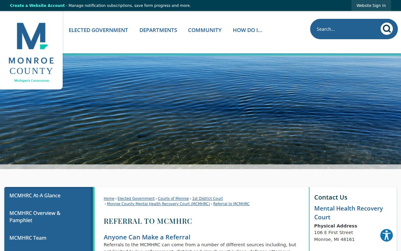 Monroe County criminal docket Mental Health Recovery Court referral information