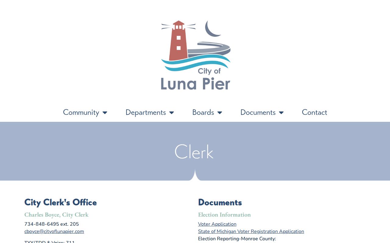 Luna Pier court docket clerk and city hall contact source