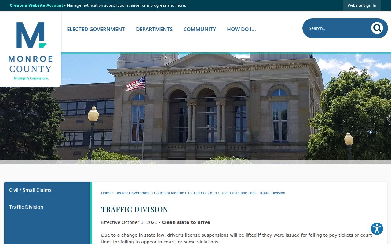 Monroe County 1st District Court traffic division options and fine schedule