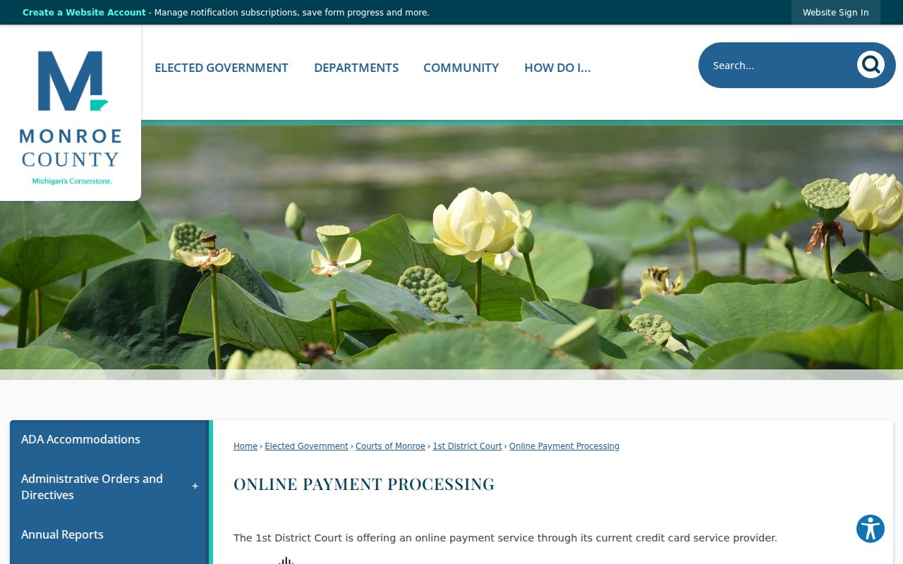Monroe County 1st District Court online payment processing for traffic citations